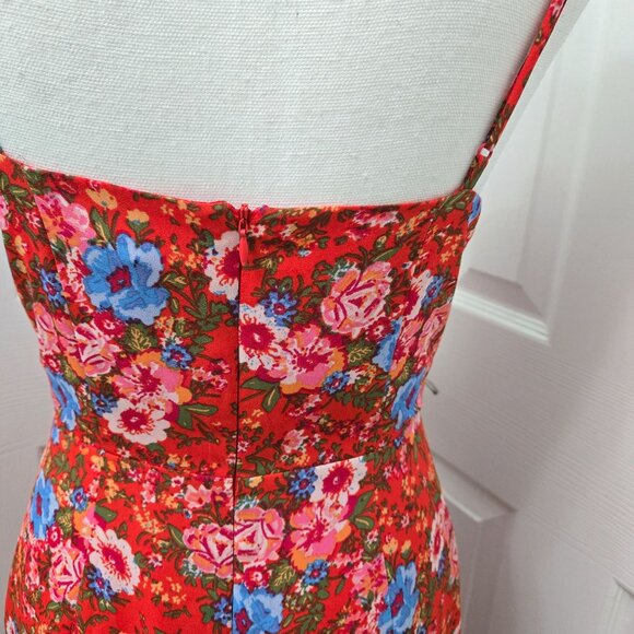 Wayf Maxi Dress Women Small Red Ditzy floral Lace up Slit Back Zip Party Wedding - Picture 14 of 16